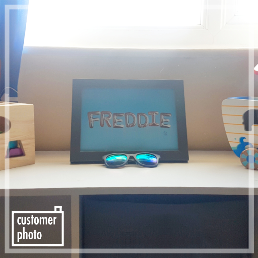 A Customer's Nursery Name Signs By Artist Rebecca Taylor. This Custom Sign reads: Freddie.