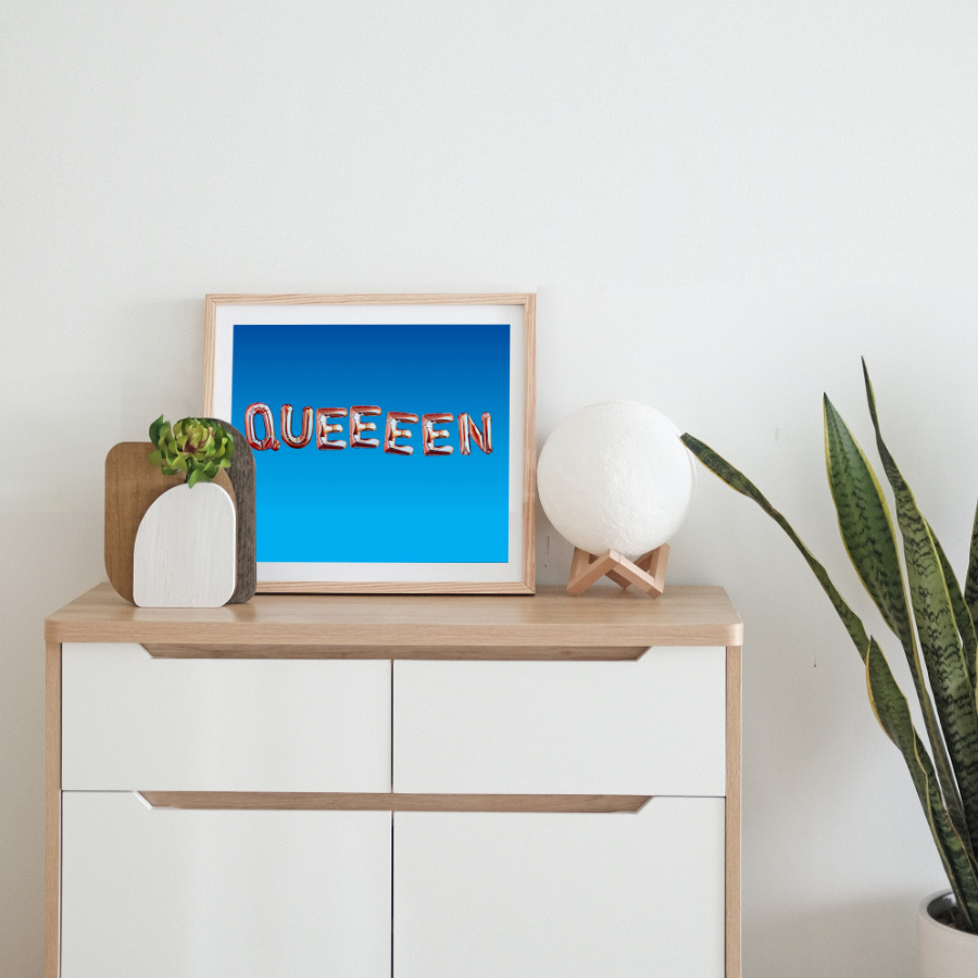 Bedroom Name Signs By Artist Rebecca Taylor. This Custom Sign reads: QUEEEEN.