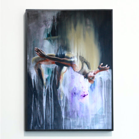 Rebecca Taylor artist, Suspended Animation painting, mounted on a wall.