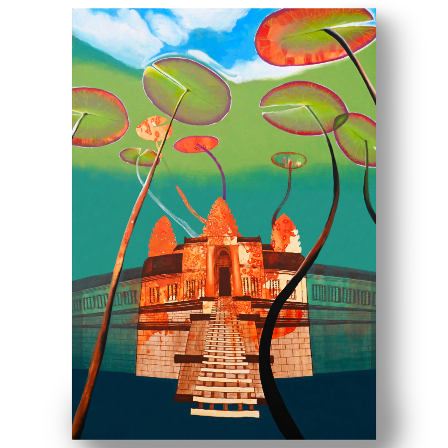 A close-up of Cambodia: Underwater Angkor Wat Print by female British artist Rebecca Taylor.